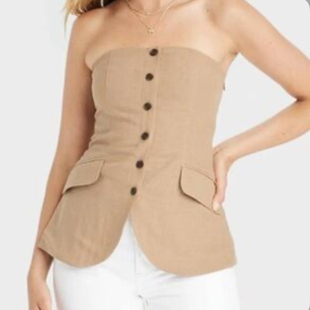 Tan sleeveless linen top